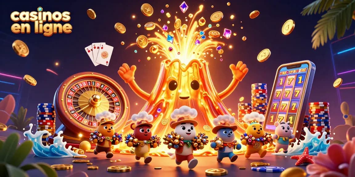 Jouez dans des casinos en ligne avec des volcans dorés, des animaux explorateurs, et plein de trésors scintillants.
