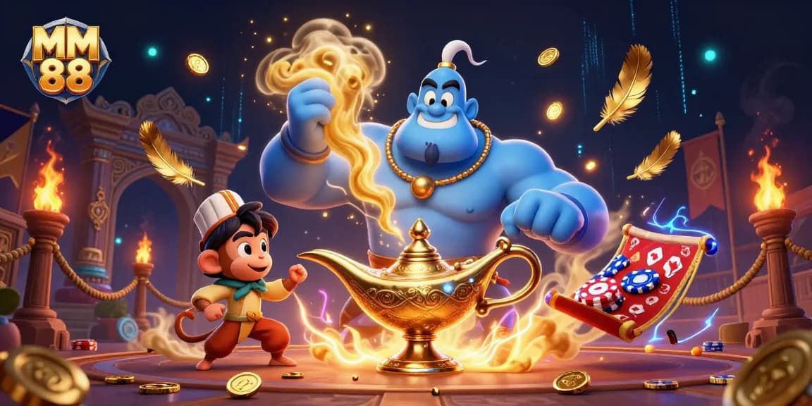 Engage with MM 88 through dynamic casino visuals featuring vibrant characters and thrilling elements.