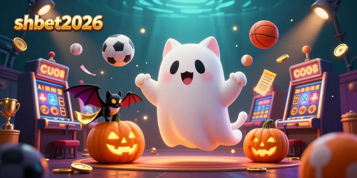 Experience the thrill of shbet2026 with a lively ghost cat and dynamic casino elements.