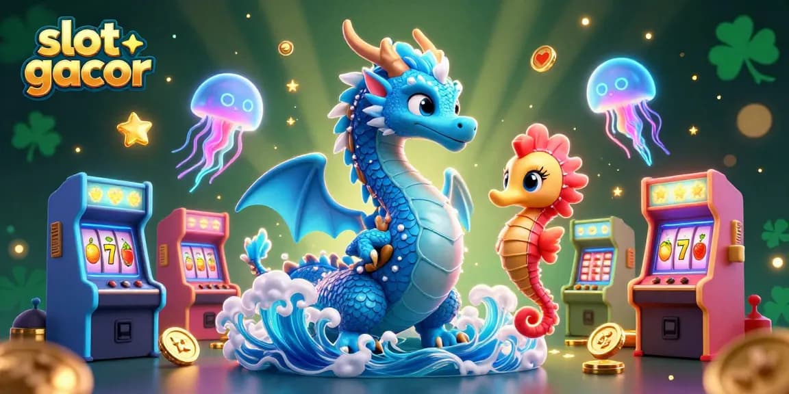 Engage with slot gacor through a stunning 3D illustration featuring mythical characters and vibrant casino elements.