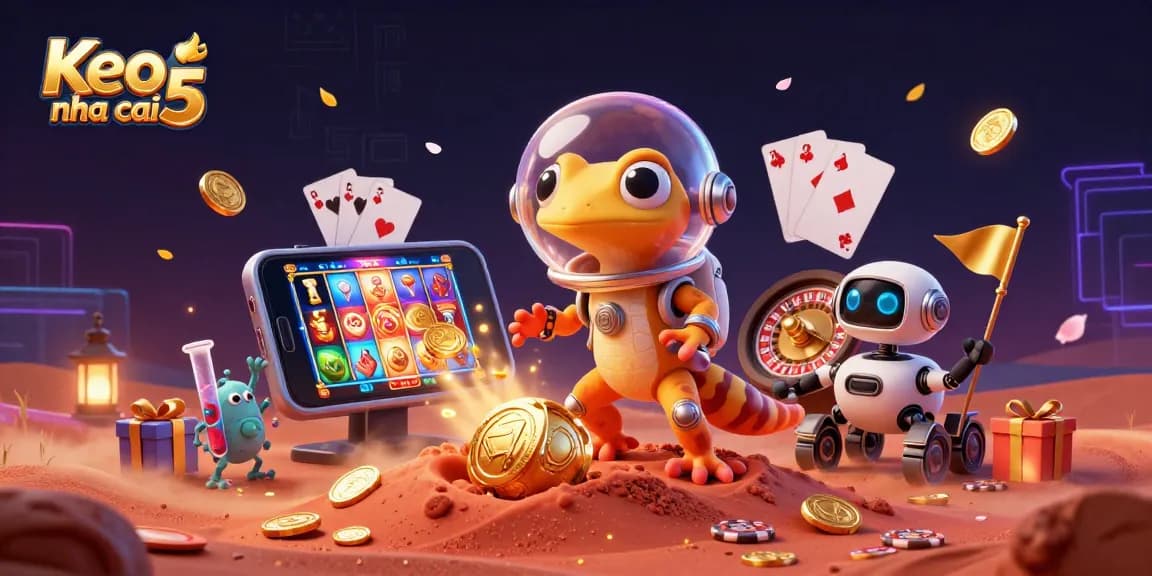 Kicking off fun with Keo nha cai 5, Martian gecko explores a golden casino on Mars