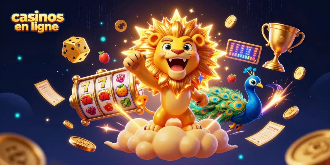Découvrez les casinos en ligne à travers cette illustration vibrante mettant en avant l'univers dynamique des jeux d'argent.