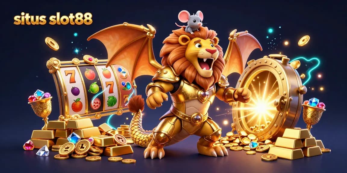 Situs slot88 menghadirkan petualangan bertema slot dengan makhluk chimera dan mouse berani di tengah tumpukan emas.