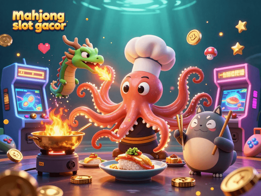 Engage with mahjong slot gacor in a vibrant casino scene showcasing colorful game elements and unique characters.
