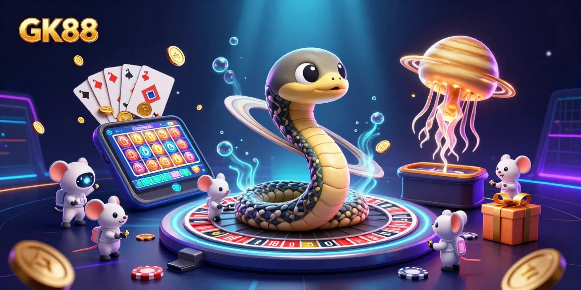 Bet on GK88 with an energetic cosmic casino scene featuring a Jupiter-sized jellyfish as the dealer.