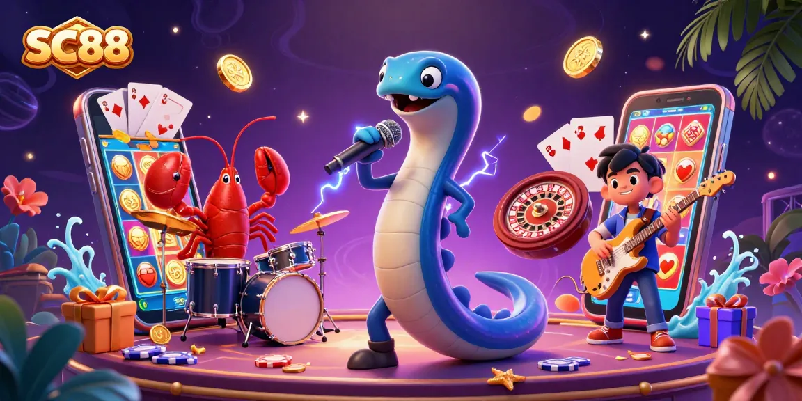 Electrifying DJ eel and friends perform at SC88 underwater casino, celebrating wins.