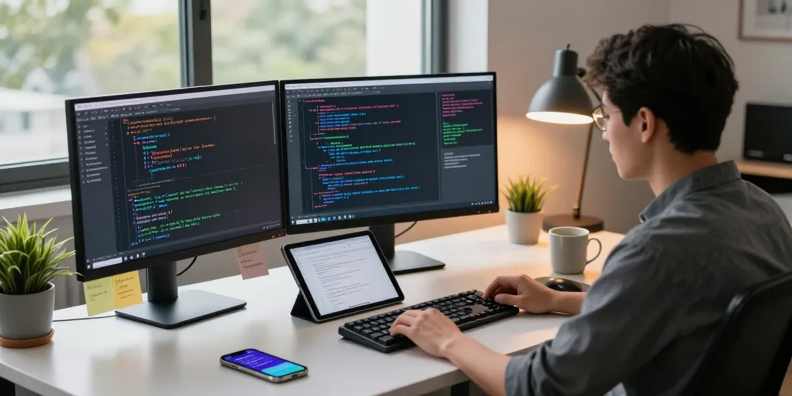 NAGA2000 software development workspace with multiple monitors and a developer in action.