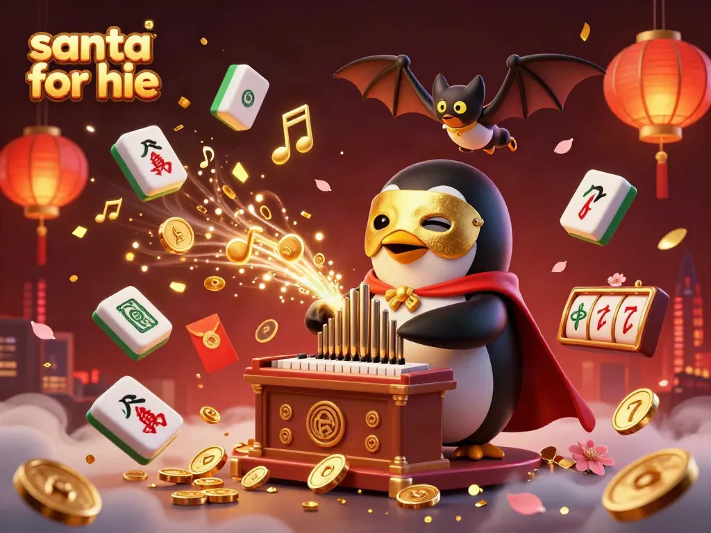 Catch Santa for hire in a vibrant casino-themed illustration, surrounded by golden elements.