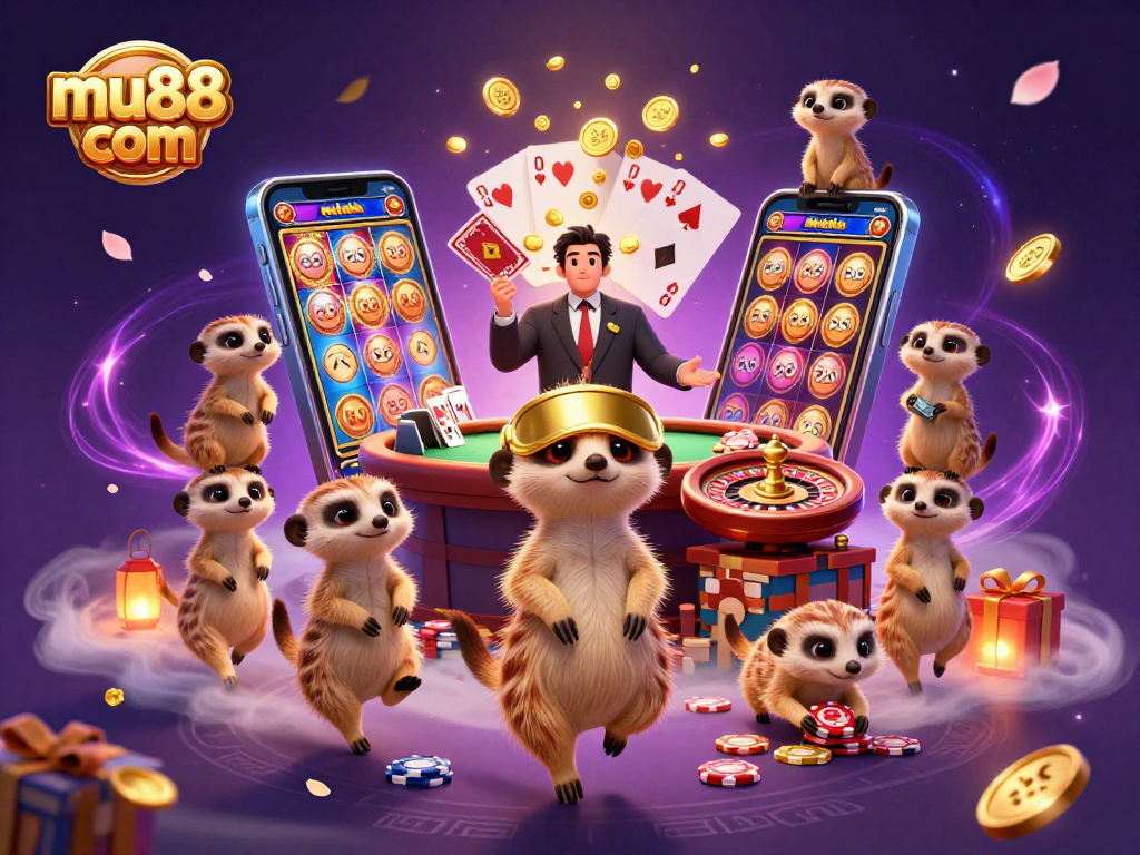 Experience the excitement of mu88 com with a lively meerkat casino scene featuring dynamic gaming action and colorful elements.
