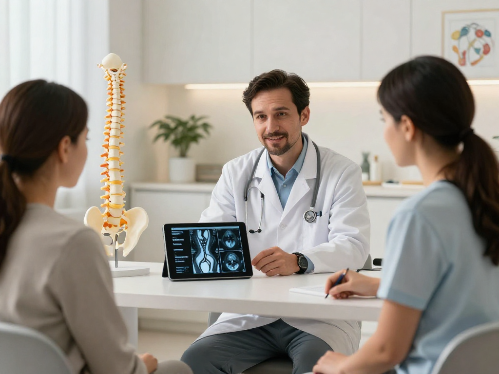 Discussing Dar kanal ameliyatı with a doctor in a modern clinic setting.