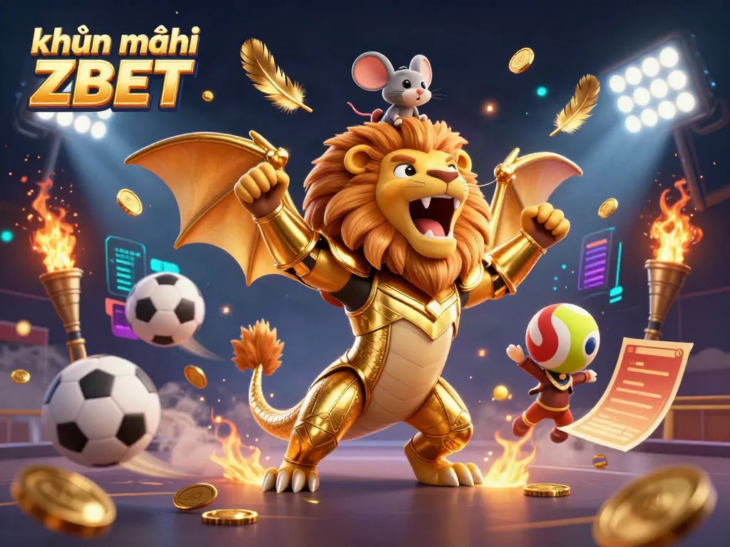 Experience the thrilling khuyến mãi ZBET with our vibrant 3D casino illustration featuring a chimera and sports elements.