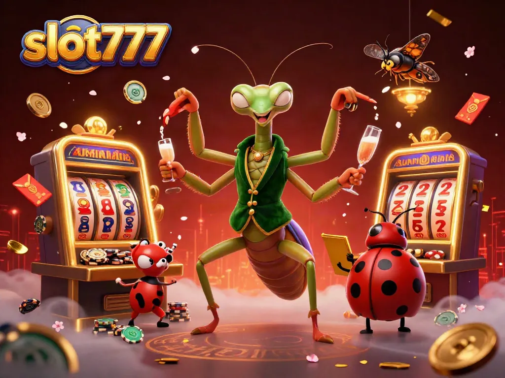 Mainkan slot777 dengan karakter menarik dalam suasana kasino yang penuh warna dan keberuntungan.