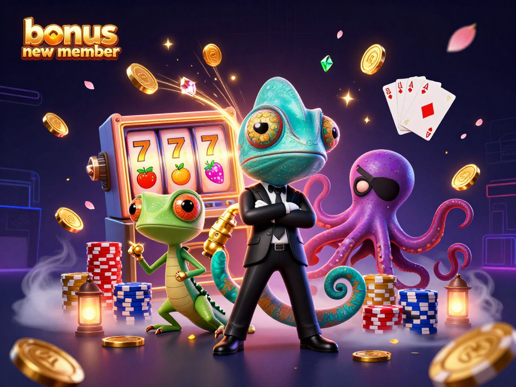 Experience the thrill of gambling with bonus new member offers featuring vibrant 3D characters and casino elements