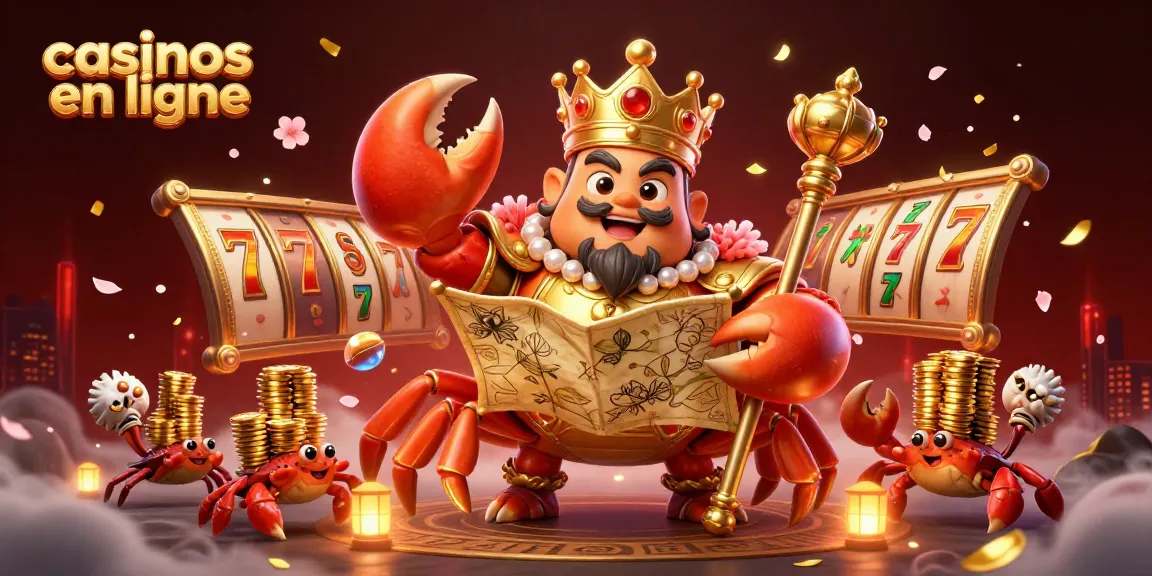 Des jeux de casinos en ligne avec des machines à sous et un empereur crabe doré captivant la scène.