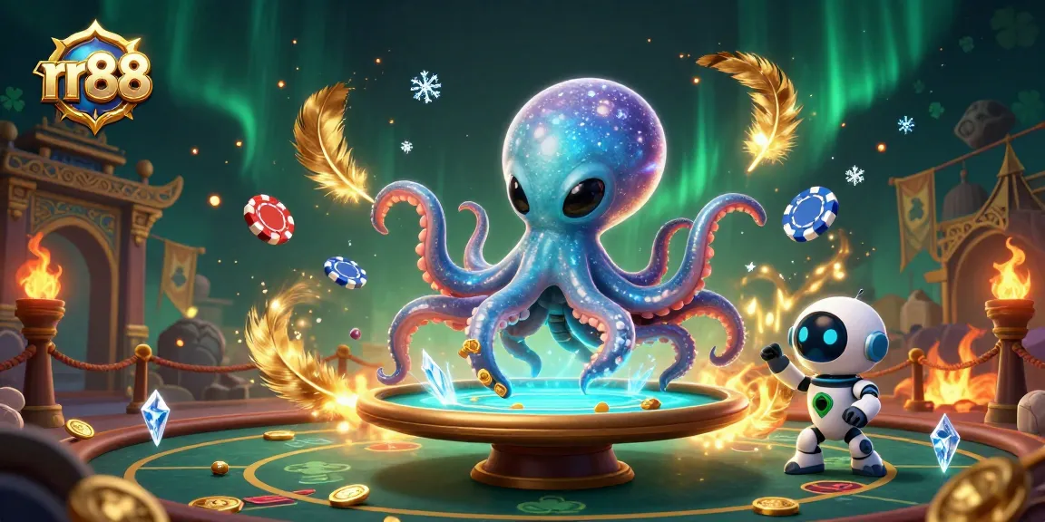 Experience the thrilling world of rr88 with an alien octopus hosting a dynamic poker game in space.