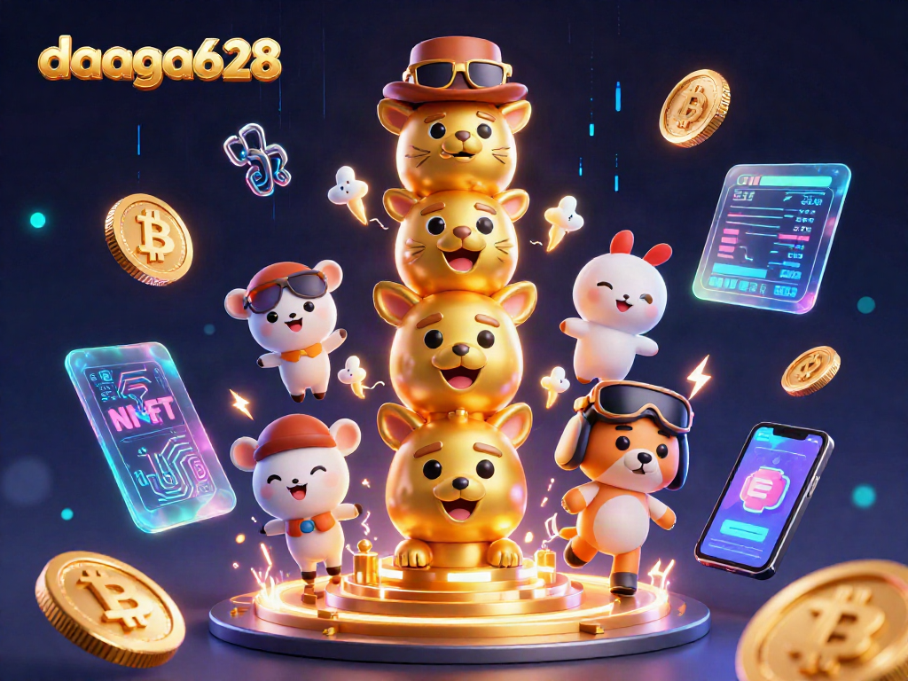 Dive into the action with daga628, featuring a vibrant illustration of a golden totem pole amidst crypto elements.