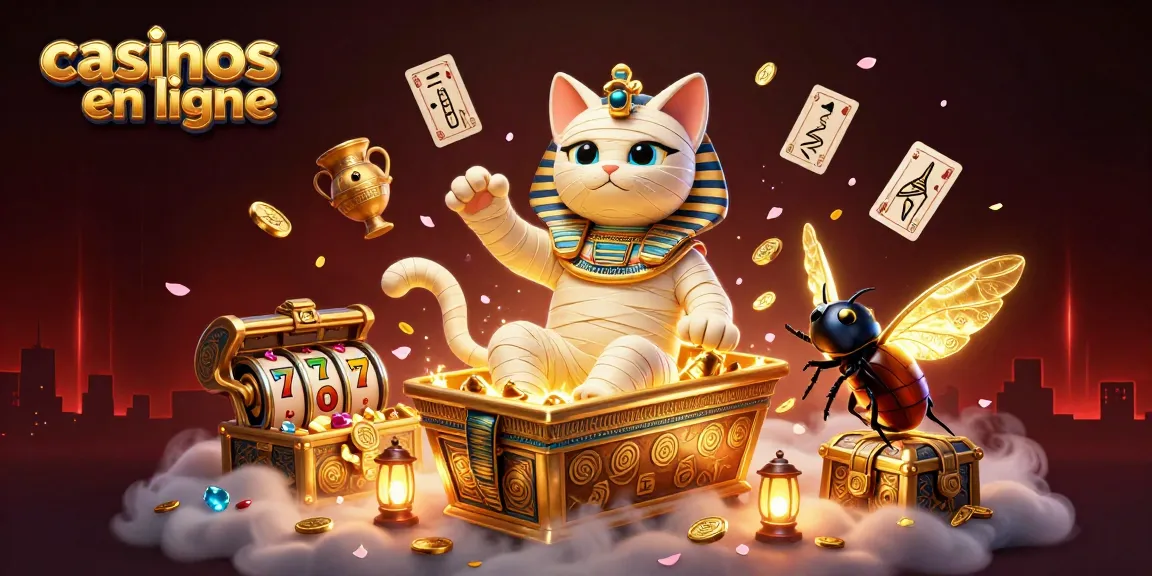 Jeux de casino en ligne avec un chat momie égyptien et des produits d'or qui explosent