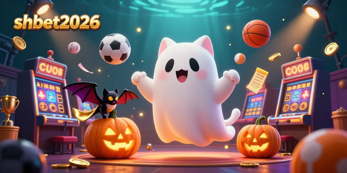 Experience the thrill of shbet2026 with a lively ghost cat and dynamic casino elements.
