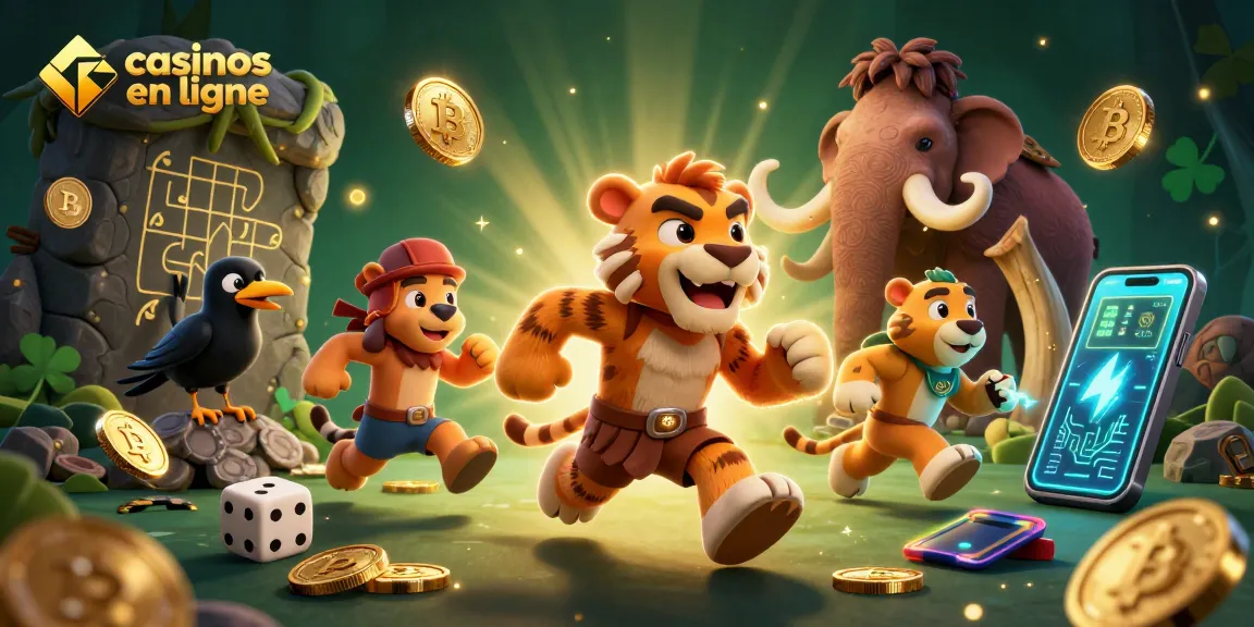 Jeux passionnants dans les casinos en ligne avec des personnages de cavemen et des éléments de crypto-monnaie.