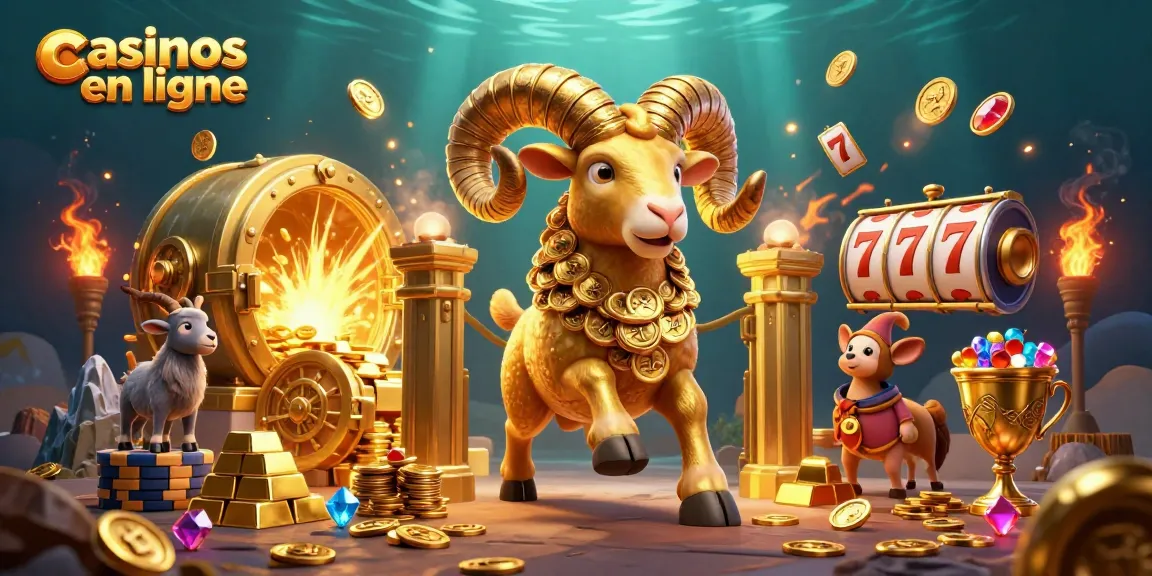 Découvrez les jeux des casinos en ligne avec un magnifique bélier doré et des éléments de fortune.