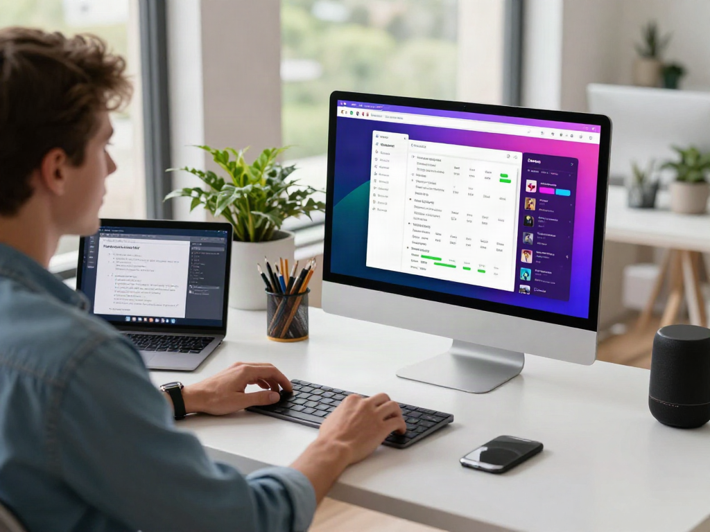 Brave browser interface on a sleek tech workspace, showcasing productivity tools.