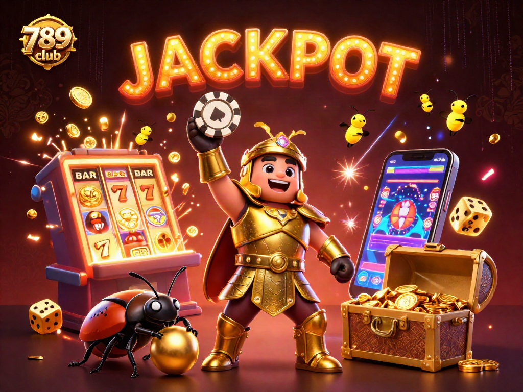 Capture the excitement of the 789 club with a winning scene and vibrant casino elements.
