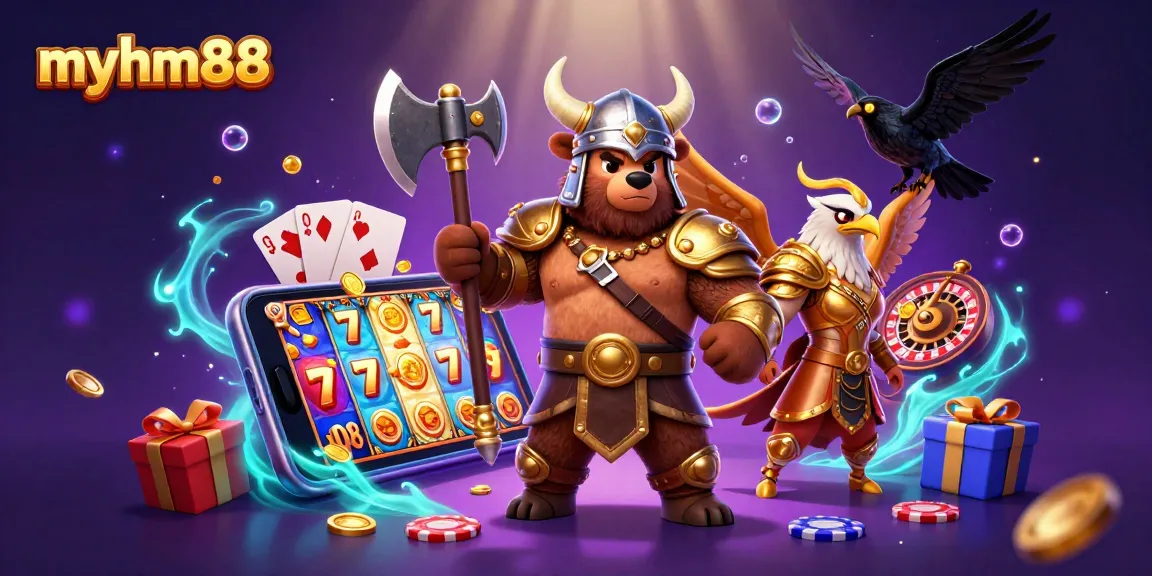 Engage with myhm88 as the Viking bear and Valkyrie eagle immerse in a thrilling casino adventure.