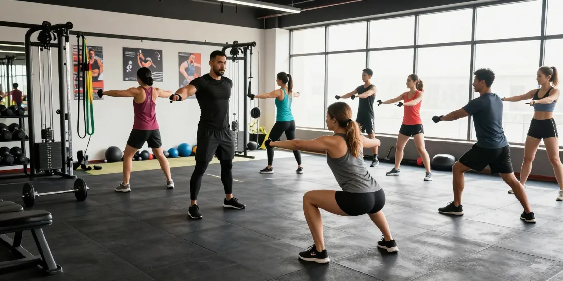 Astera Shop: Fitness enthusiasts training in a modern gym with professional guidance and high-quality equipment.