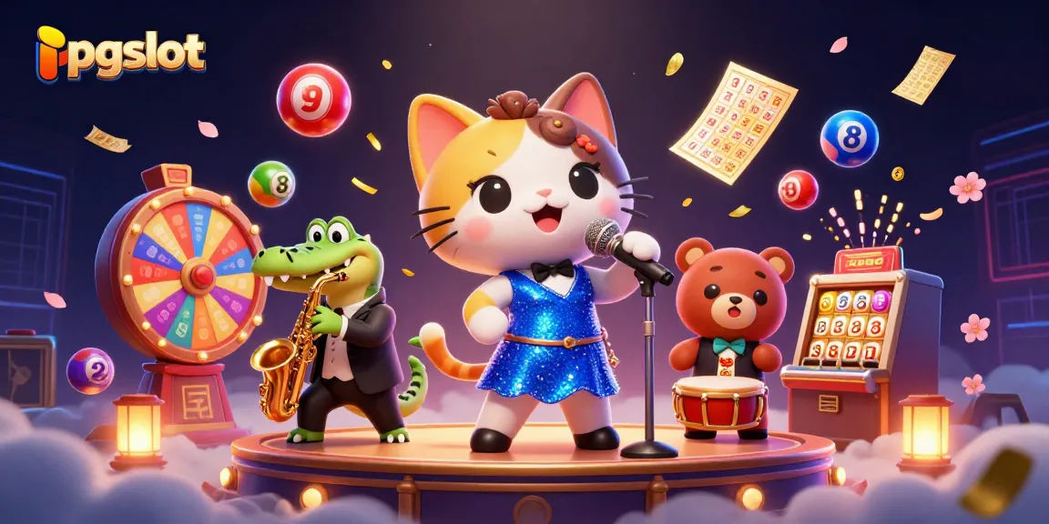 Experience the thrilling world of pgslot with energetic cartoon characters in a vibrant casino scene.
