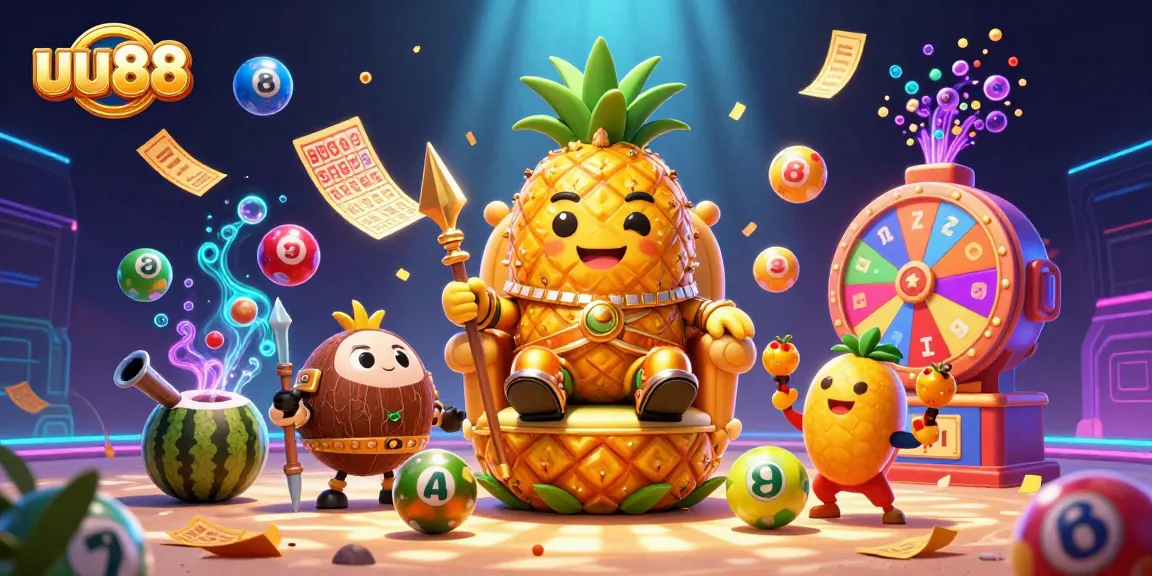 Join the excitement at uu88 casino with vibrant lottery balls, golden tickets, and a dynamic beach scene.