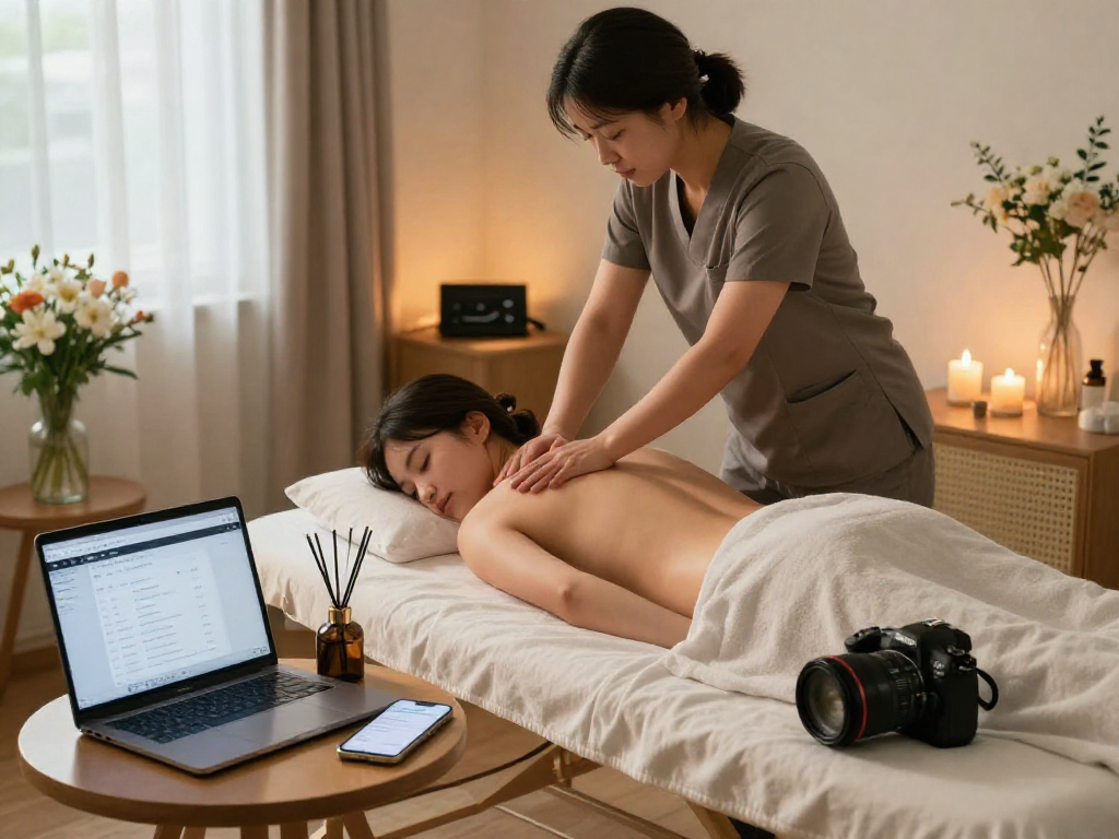Professional 성동구출장마사지 session at home, therapist providing calming massage in an inviting atmosphere with natural light.