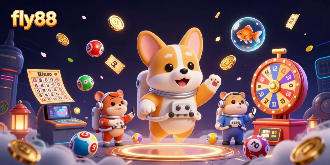 Experience thrilling gaming with fly88, where an astronaut corgi navigates a dynamic space casino.