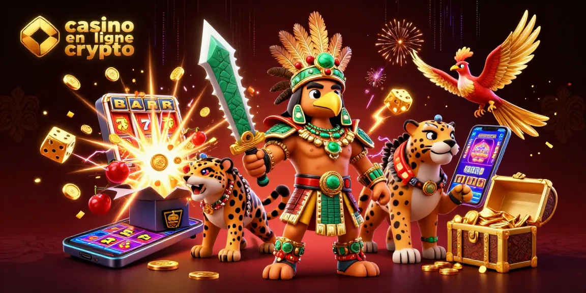 Découvrez le casino en ligne crypto avec un guerrier azteque et une machine à sous flamboyante.