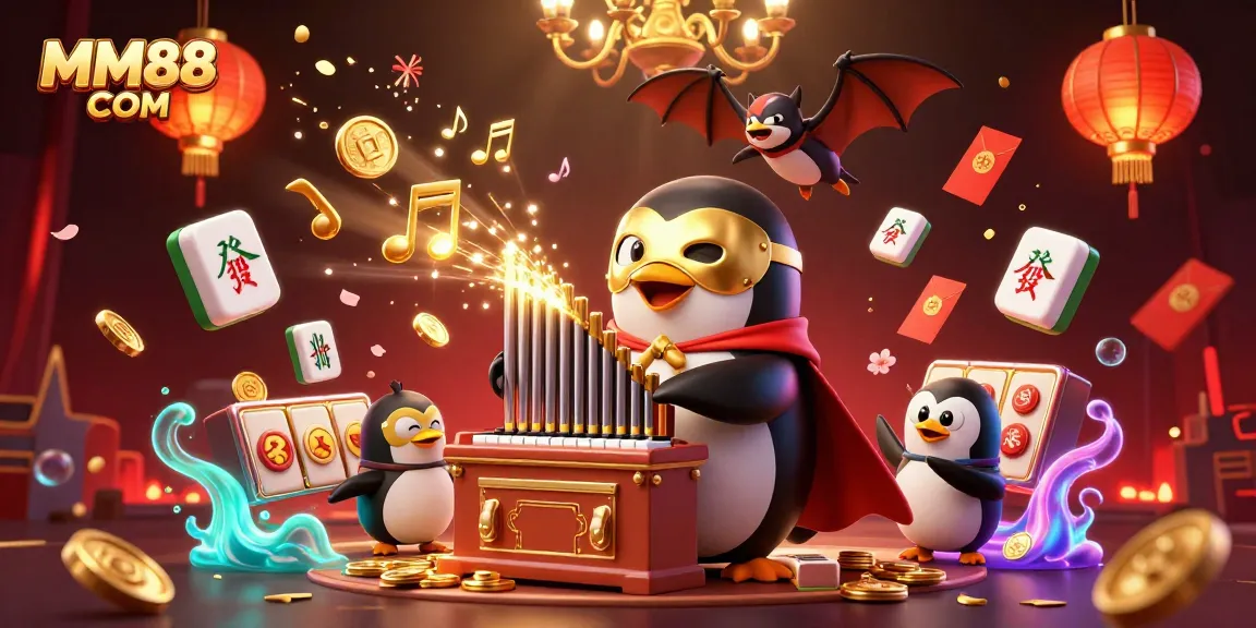 Engage in thrilling gaming action with MM88 COM in a vibrant 3D illustration featuring festive casino elements.