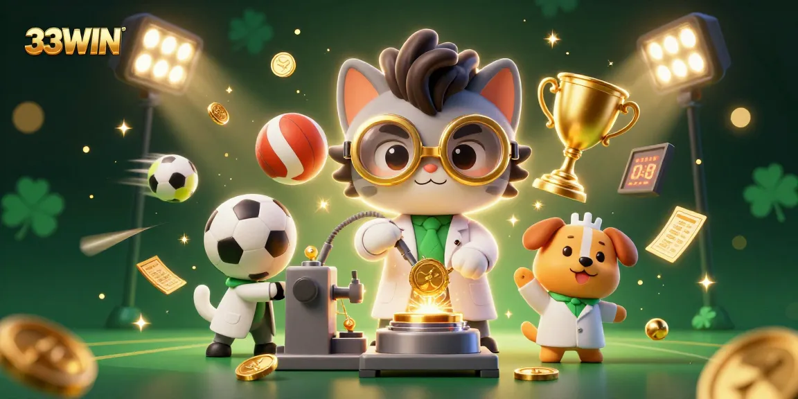 Experience exciting gameplay at 33WIN with dynamic sports-themed illustrations showcasing fun betting elements.