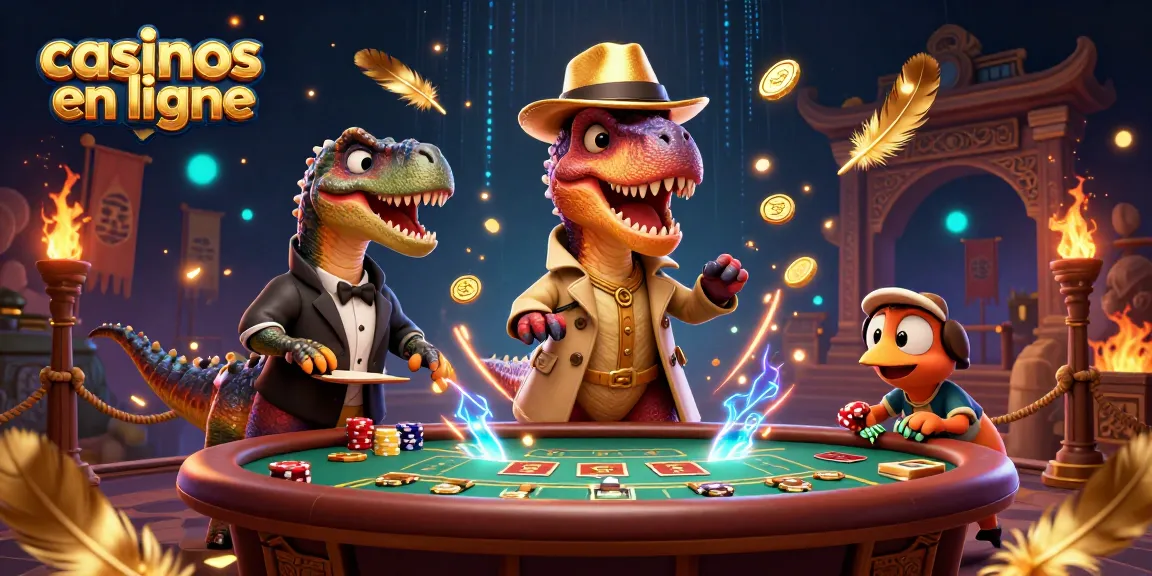 Gagnez avec des casinos en ligne, illustration de jeux captivante avec un velociraptor au blackjack.