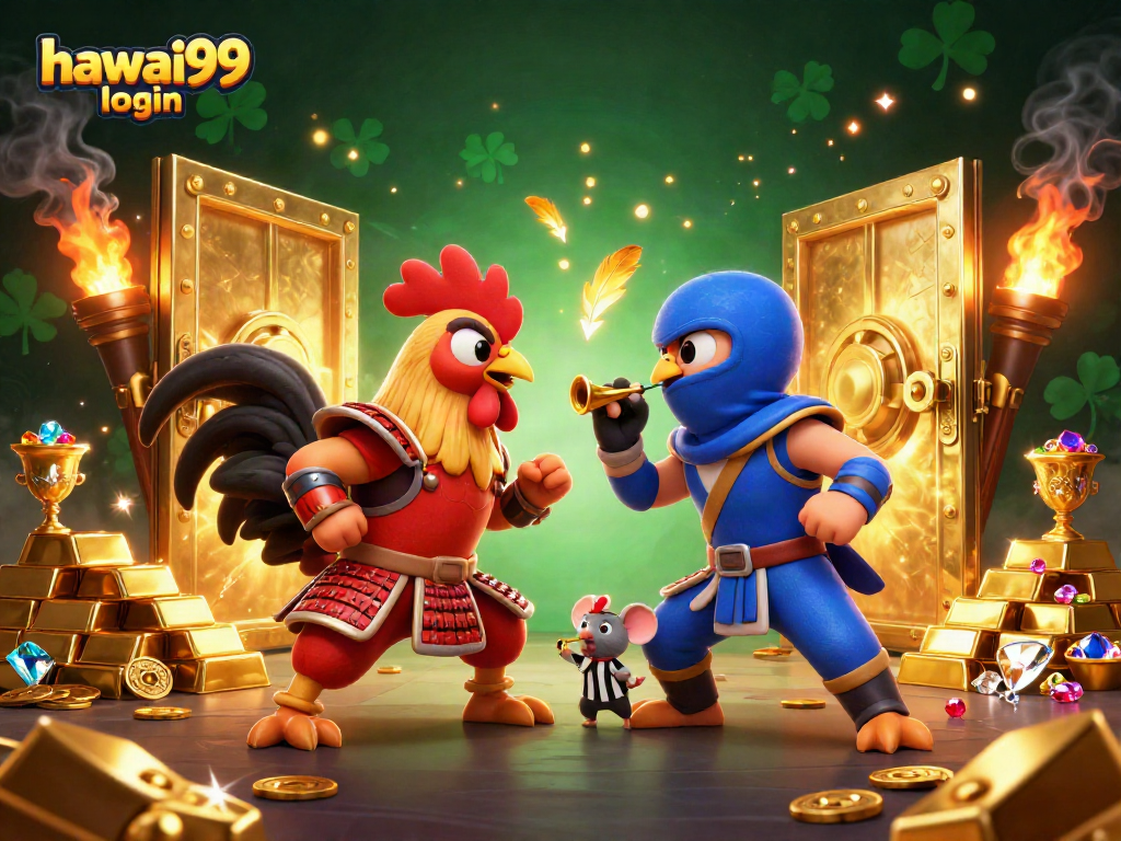 Experience the thrill of hawai99 login amidst an epic standoff between samurai and ninja roosters.