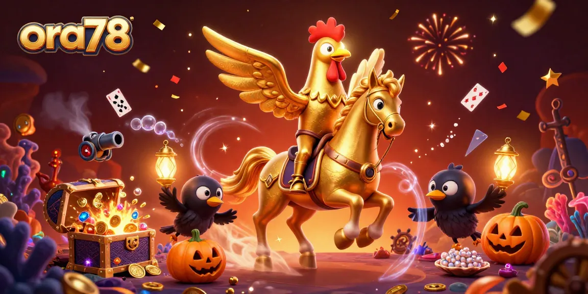 ora78 menampilkan pengalaman bermain game online yang menarik dengan karakter ayam emas dan suasana kasino epik