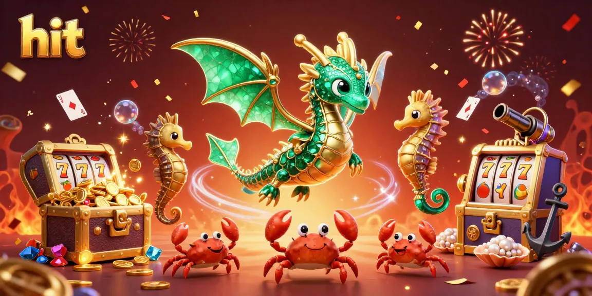 Win big at hit casino games with vibrant underwater treasures and slot machines in this 3D illustration.