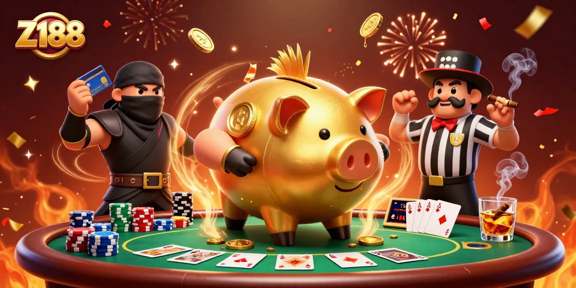 Experience thrilling gaming with Z188 at an exciting poker showdown featuring vibrant 3D characters.