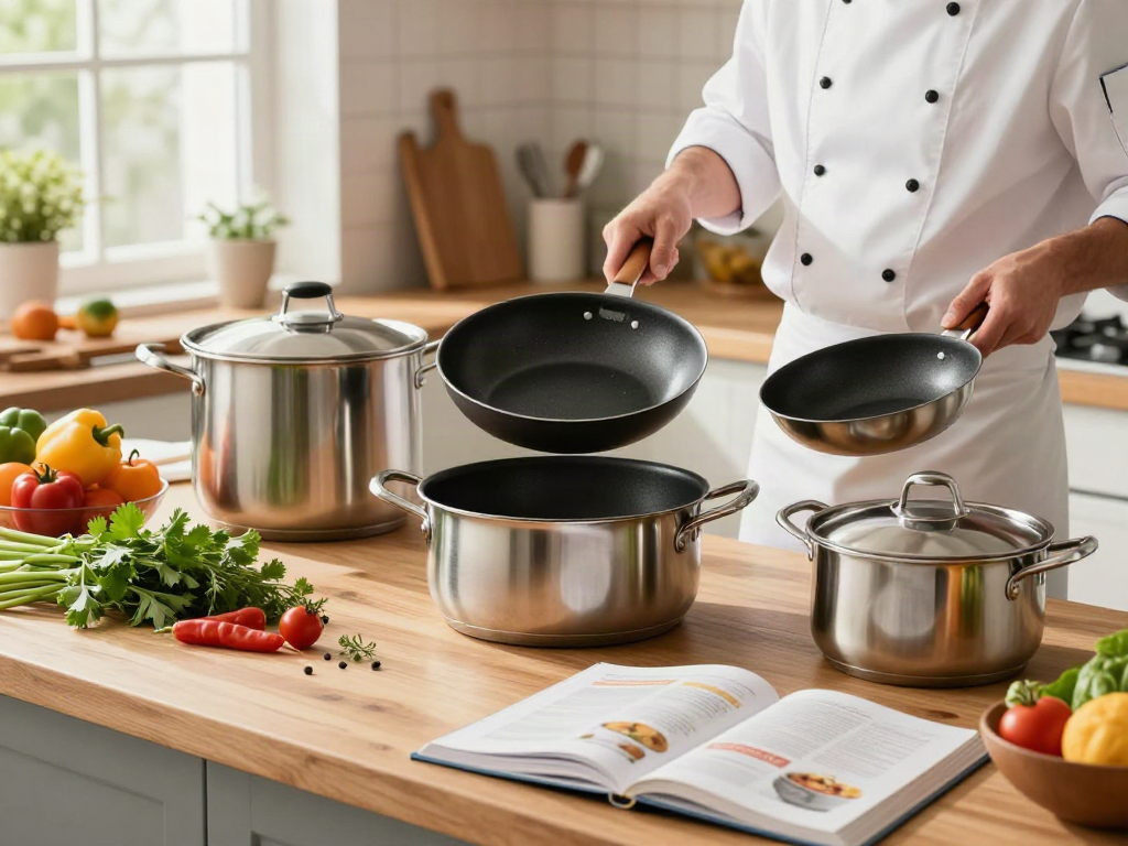 Explore CookWare Price in Bangladesh with colorful cookware and fresh ingredients in a bright kitchen.