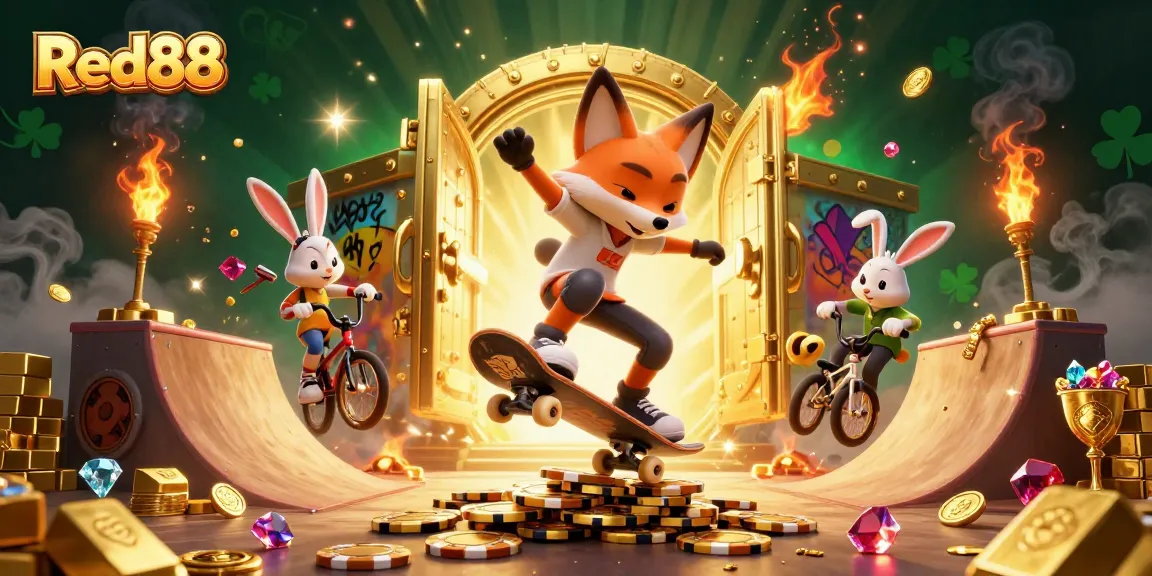 Experience thrilling gameplay at Red88 with a vibrant 3D casino atmosphere featuring iconic characters and treasures.