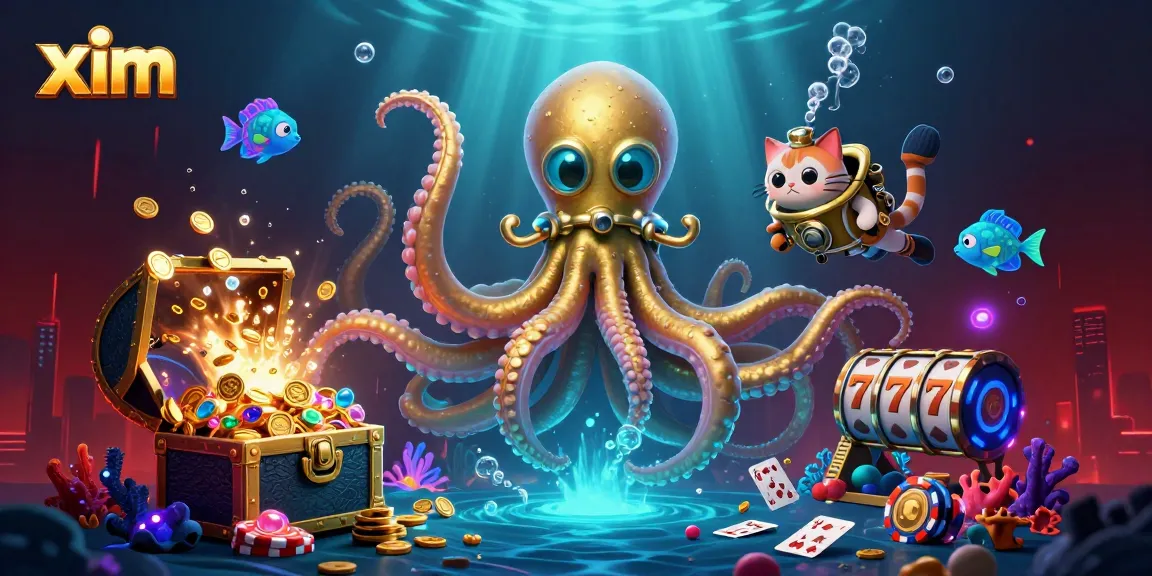 Experience thrilling wins with xim in this vibrant gambling-themed underwater scene filled with excitement.