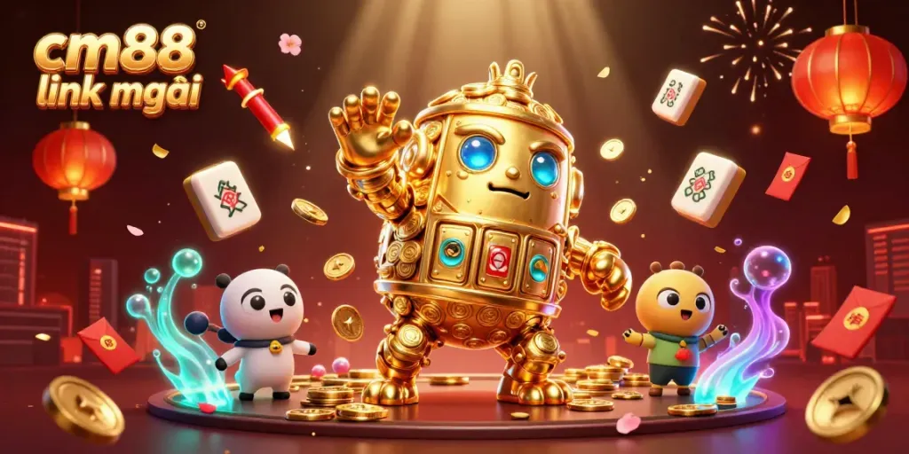 Experience the vibrant world of cm88 link mới with golden golem and casino-themed elements.