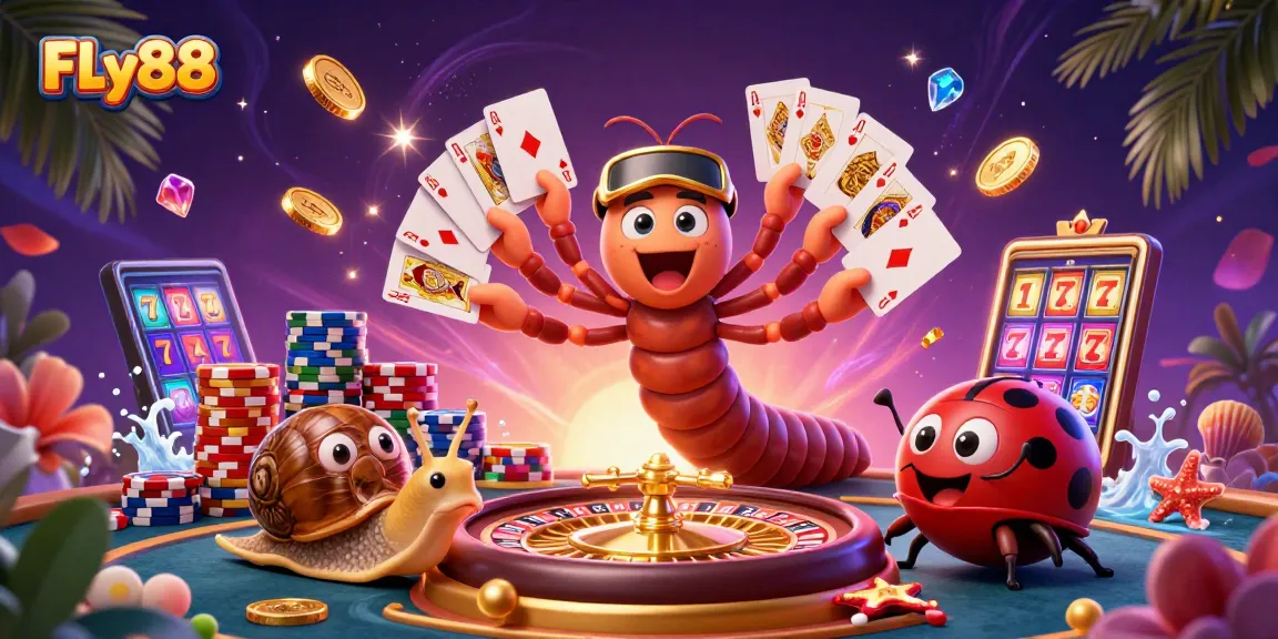 Experience the thrill of gaming at FLY88 with a vibrant 3D casino scene filled with excitement.