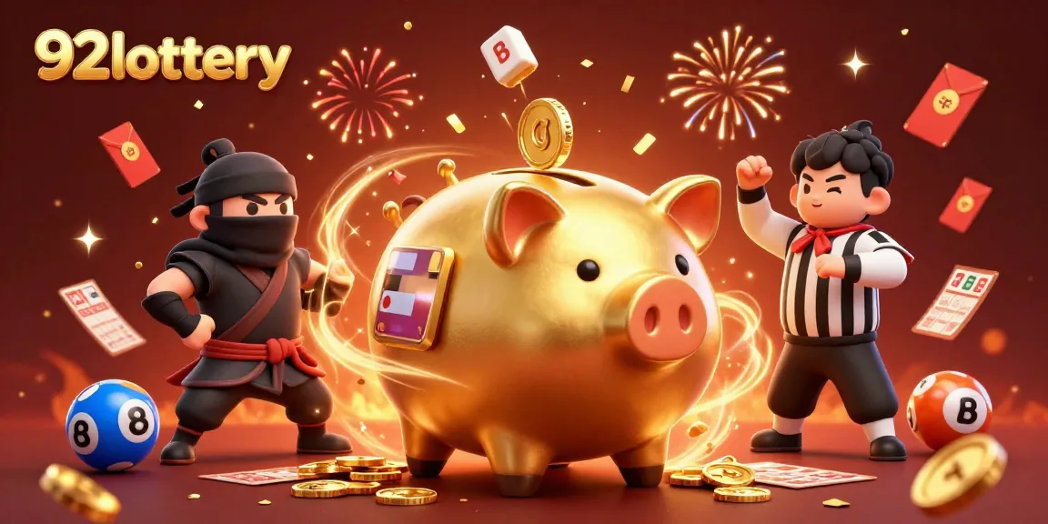 Engage with 92lottery as the golden piggy bank sumo wrestler stomps and unleashes wealth.