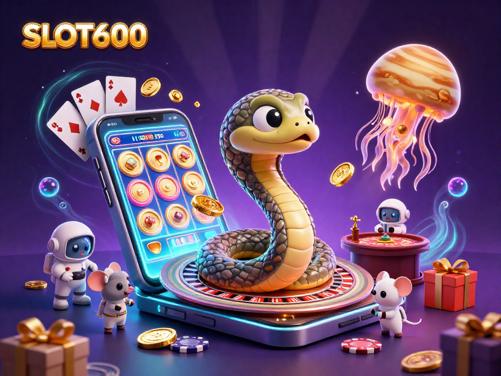 SLOT6000 lets players engage in thrilling bets with a whimsical cosmic twist, featuring playful gaming characters.