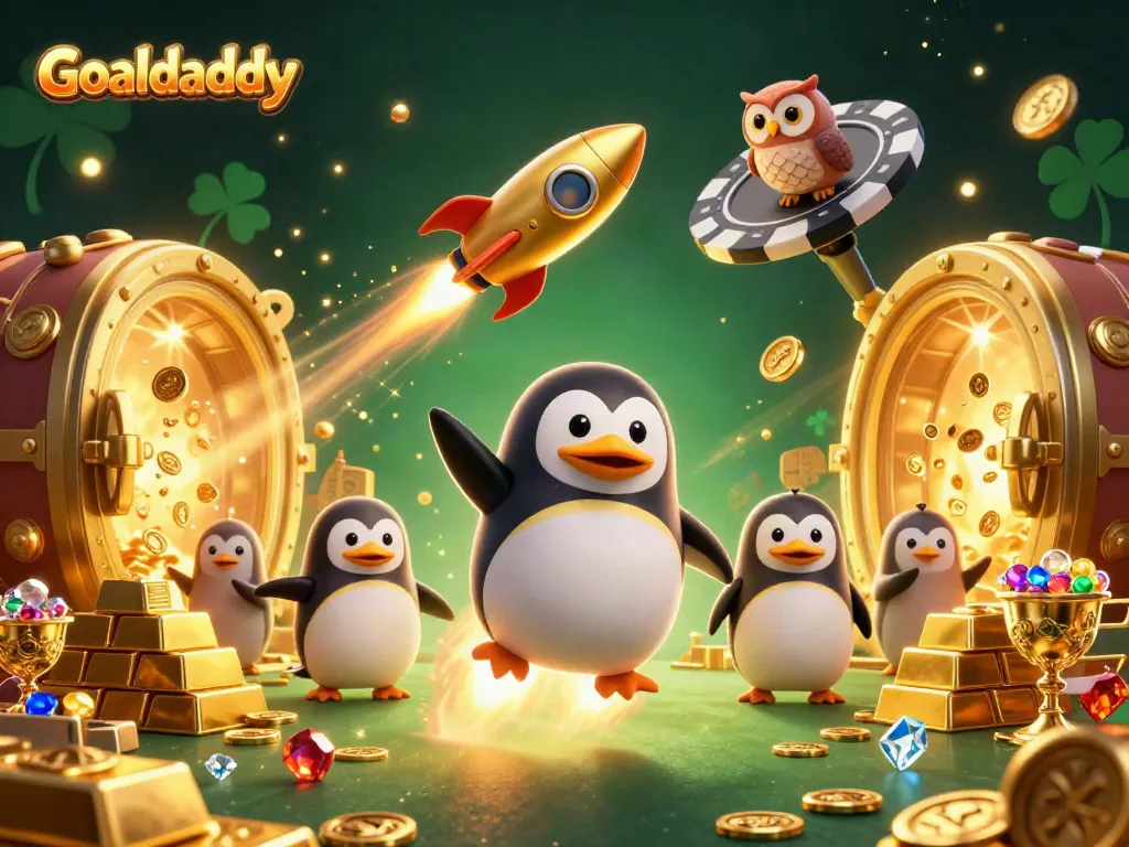 Experience Goaldaddy's thrilling betting adventure with a golden penguin chasing casino rewards!