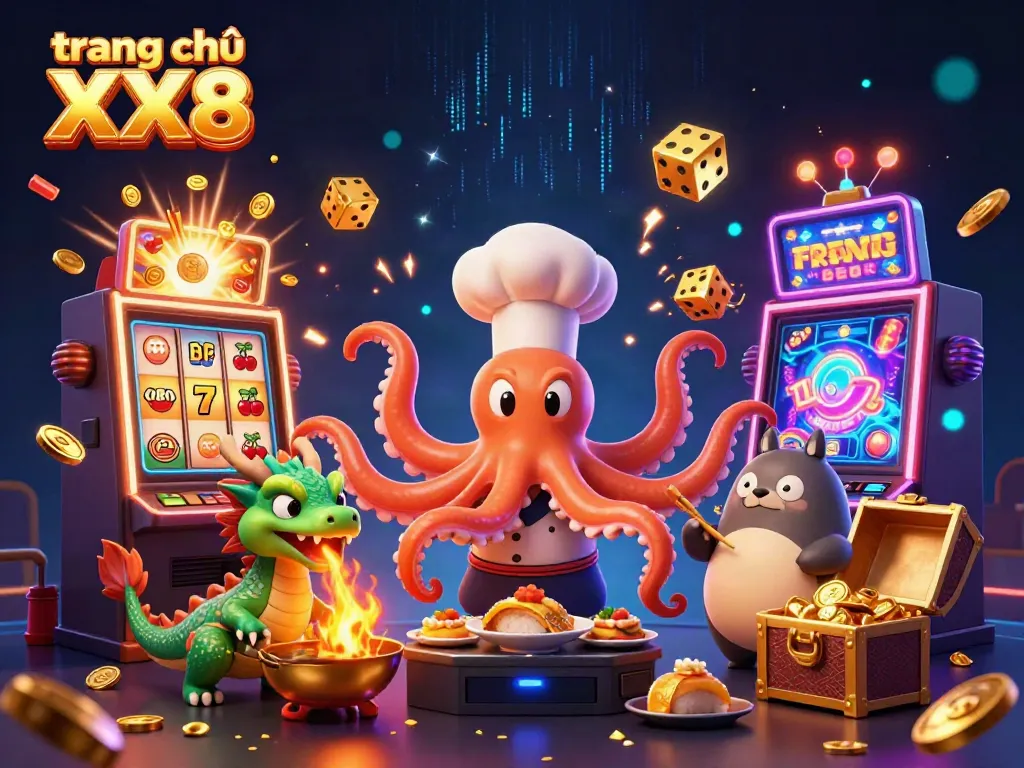 Engage with the thrilling world of trang chủ XX8 through a vibrant 3D casino scene showcasing animated characters and dynamic game elements.