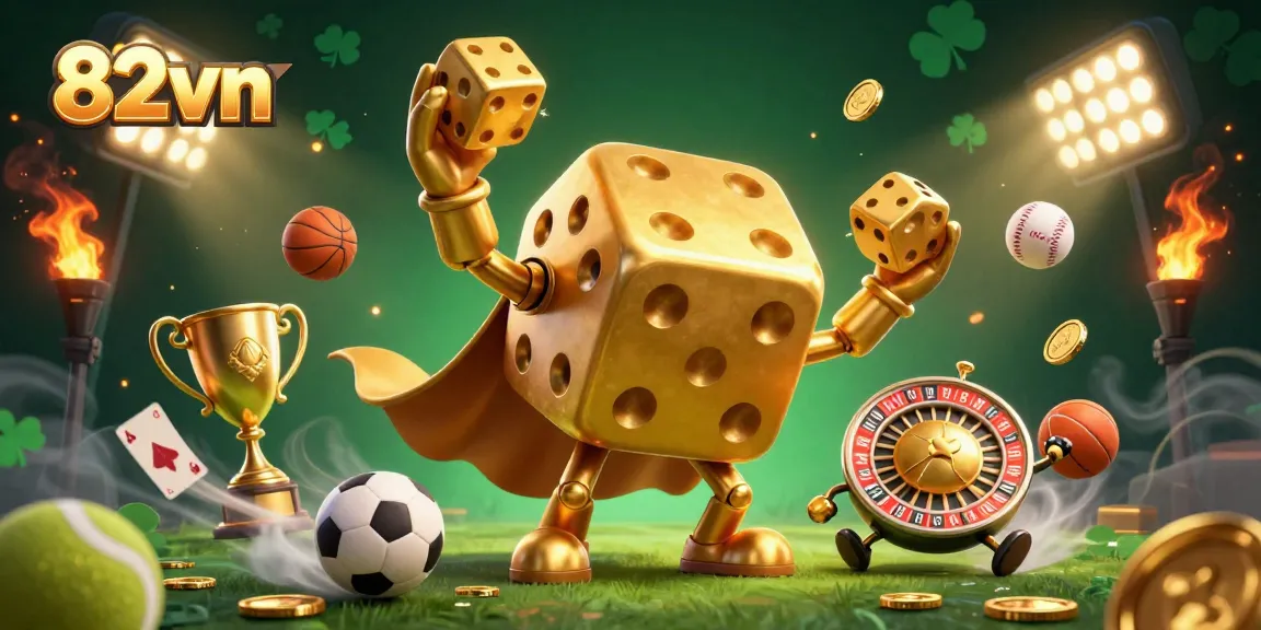 Engage with exciting 82vn sports betting action featuring a dynamic golden dice golem and animated game elements.